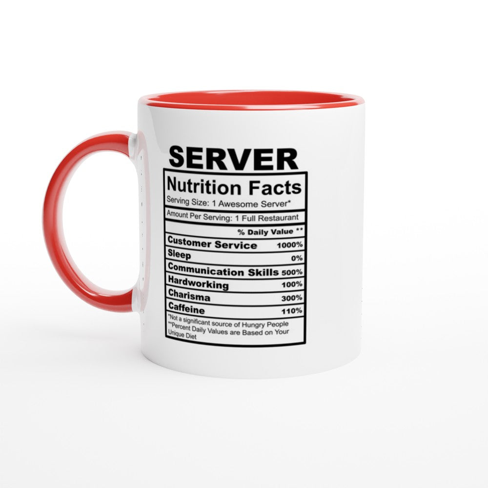 Server nutrition Facts White 11oz Ceramic Mug with Color Inside