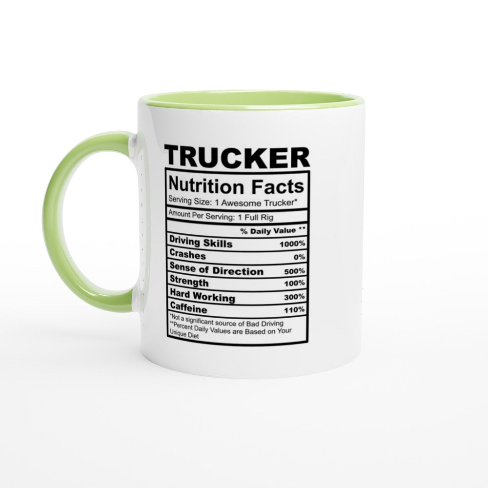 Trucker Nutrition Facts White 11oz Ceramic Mug with Color Inside