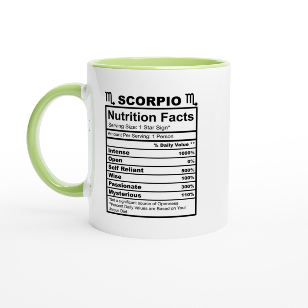 Scorpio Nutrition Facts White 11oz Ceramic Mug with Color Inside