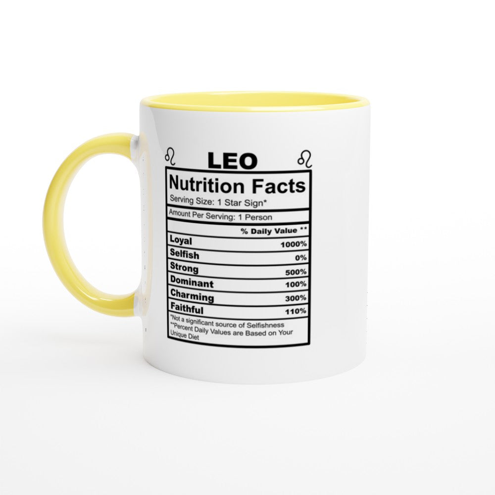 Leo Nutrition Facts White 11oz Ceramic Mug with Color Inside