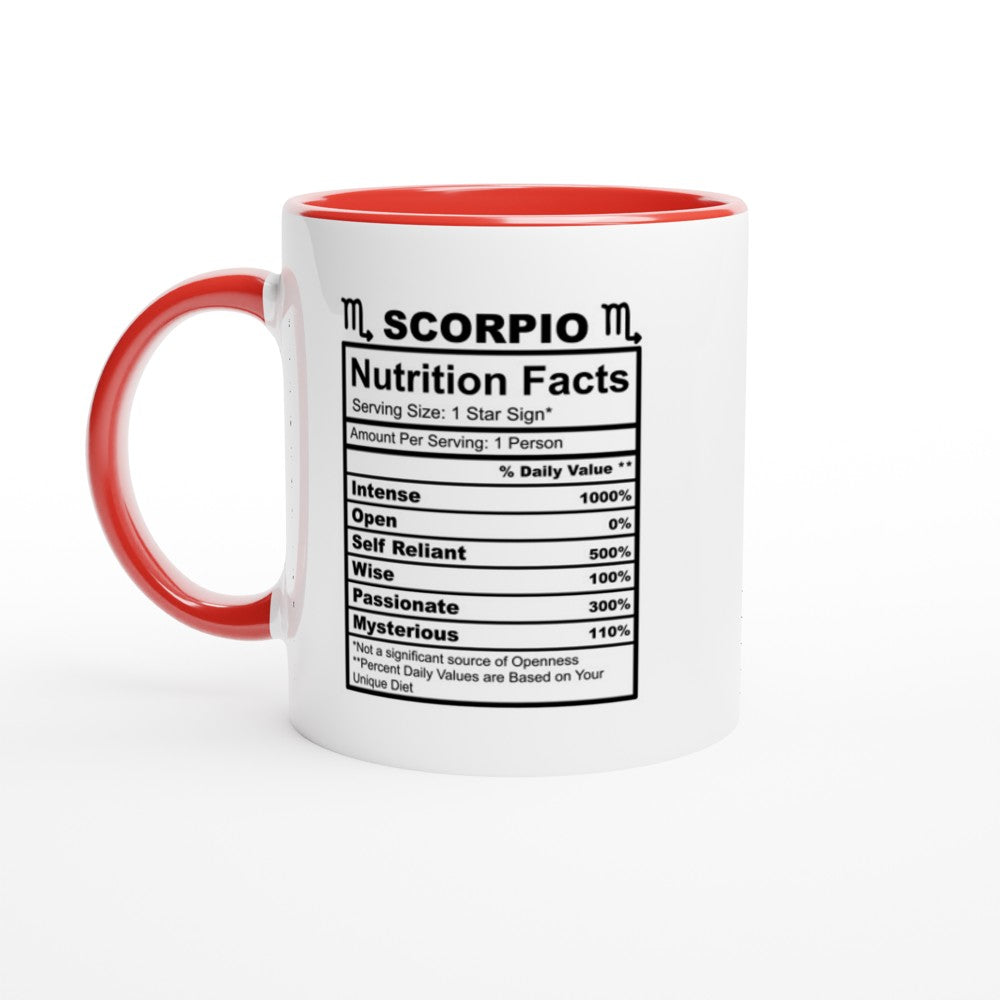 Scorpio Nutrition Facts White 11oz Ceramic Mug with Color Inside