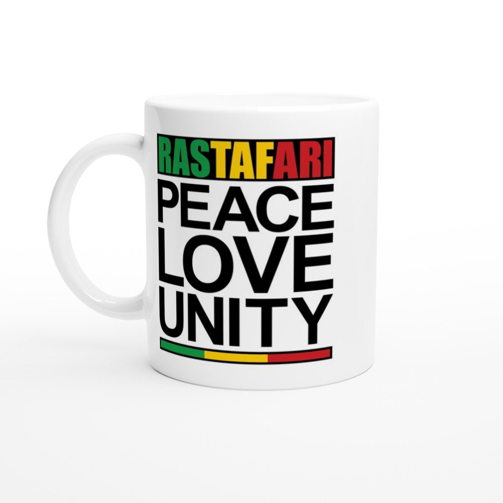 Rastafari Peace Love Unity White 11oz Ceramic Mug