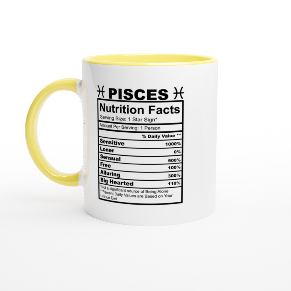 Pisces Nutrition Facts White 11oz Ceramic Mug with Color Inside