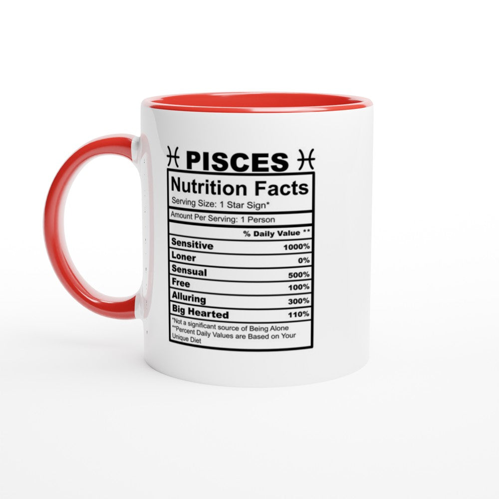 Pisces Nutrition Facts White 11oz Ceramic Mug with Color Inside