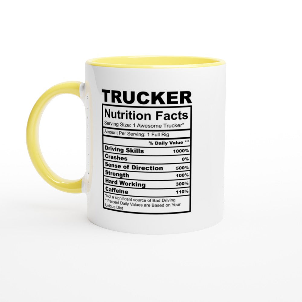 Trucker Nutrition Facts White 11oz Ceramic Mug with Color Inside