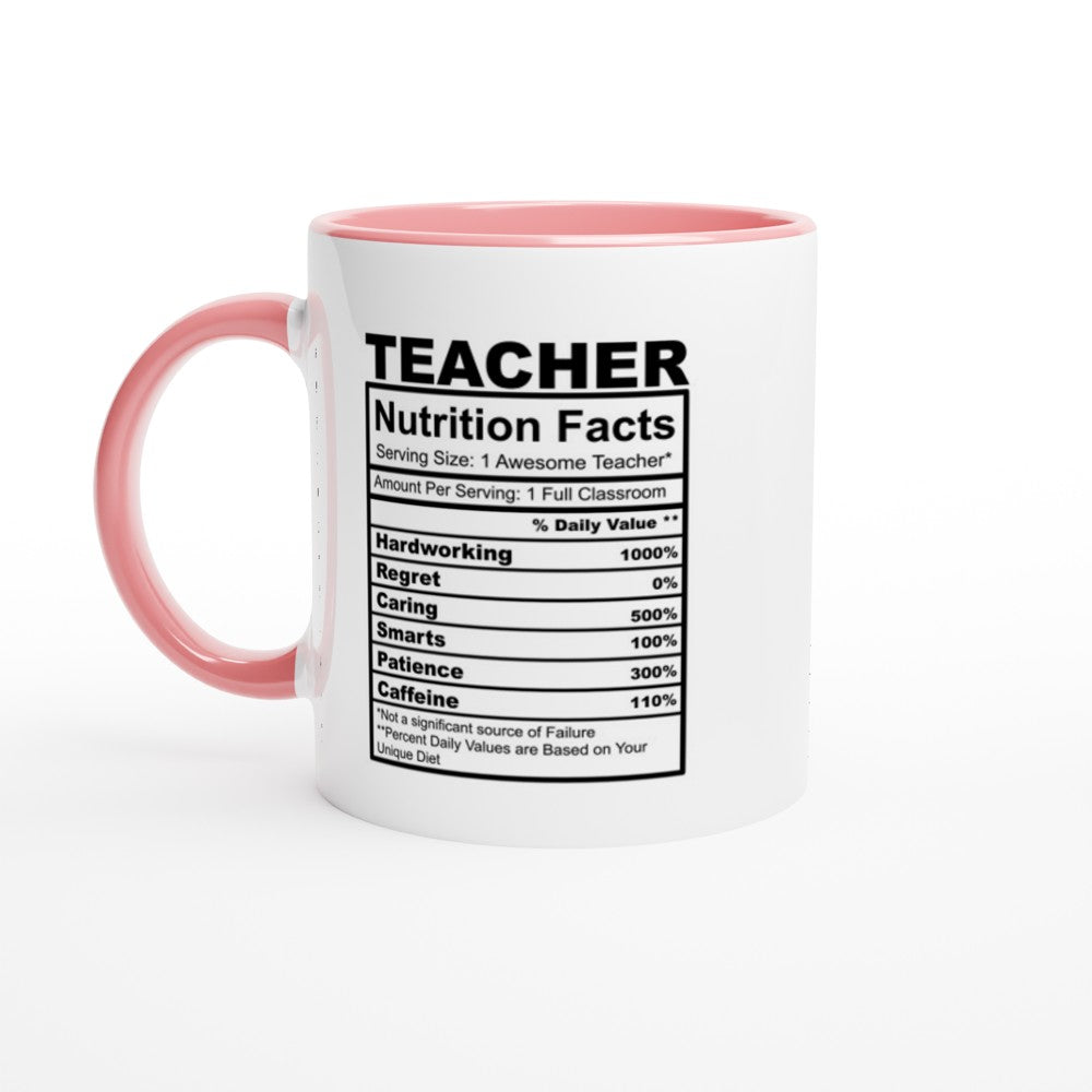 Teacher Nutrition Facts White 11oz Ceramic Mug with Color Inside
