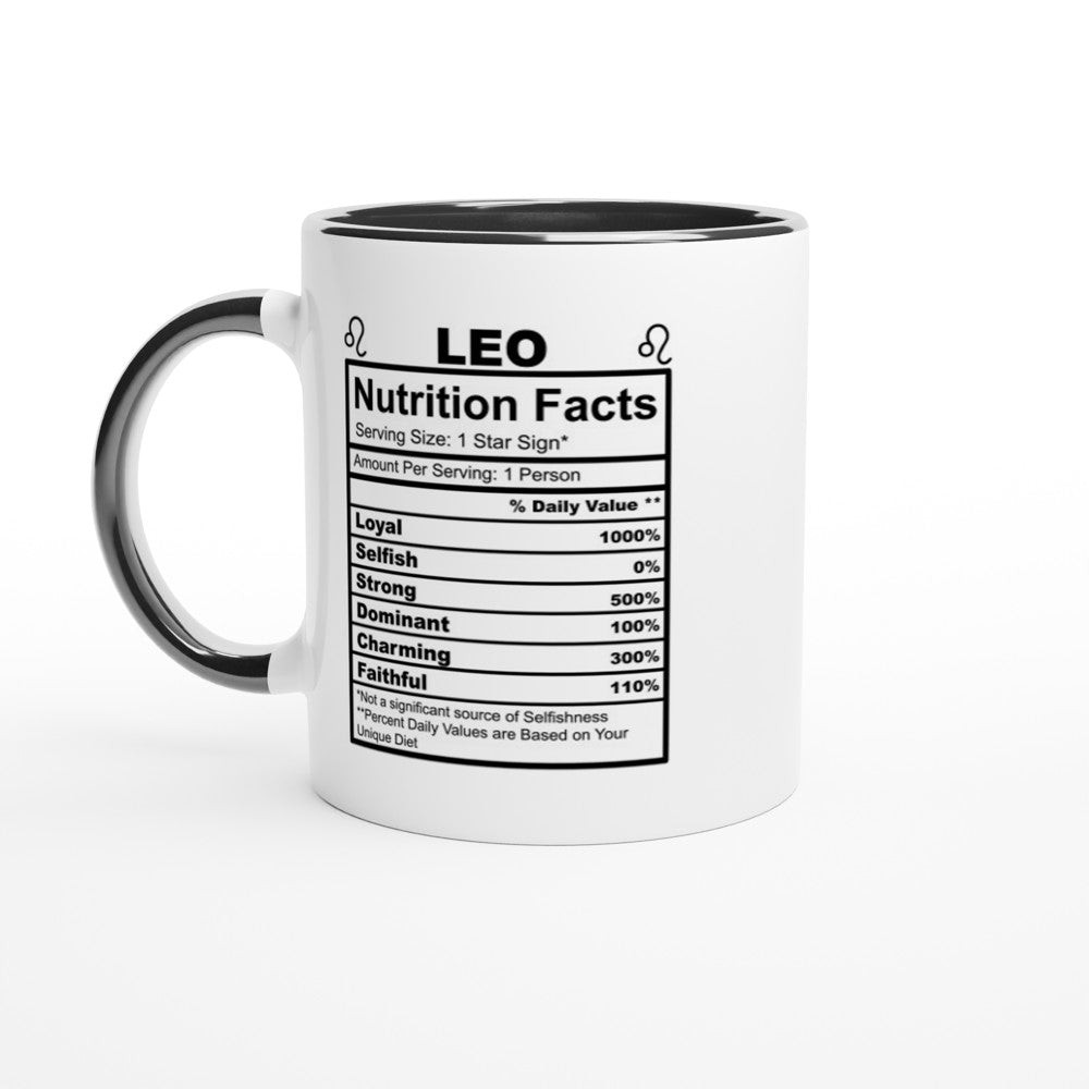 Leo Nutrition Facts White 11oz Ceramic Mug with Color Inside