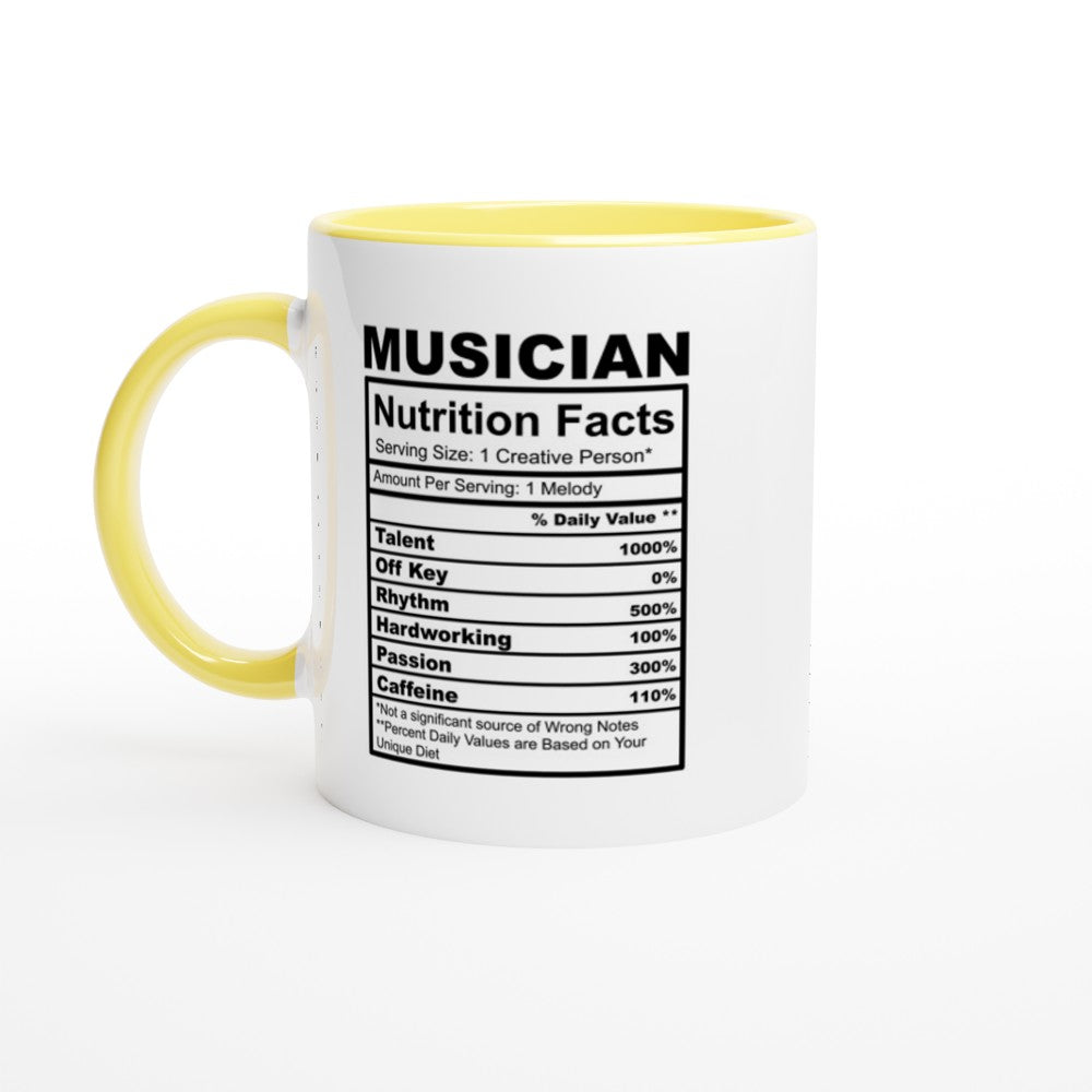Musician Nutrition Facts White 11oz Ceramic Mug with Color Inside