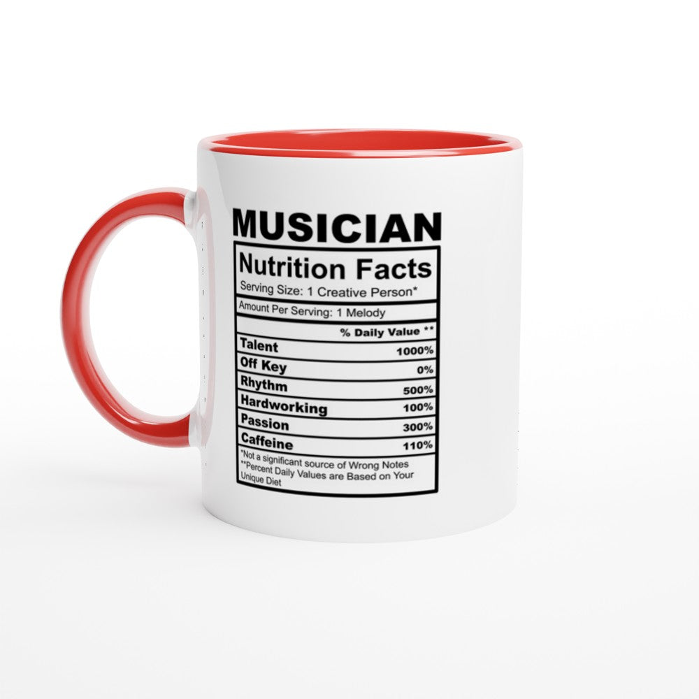 Musician Nutrition Facts White 11oz Ceramic Mug with Color Inside