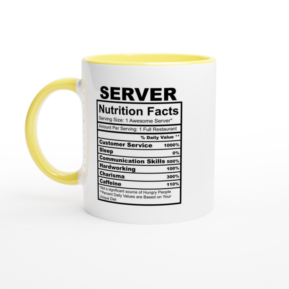 Server nutrition Facts White 11oz Ceramic Mug with Color Inside