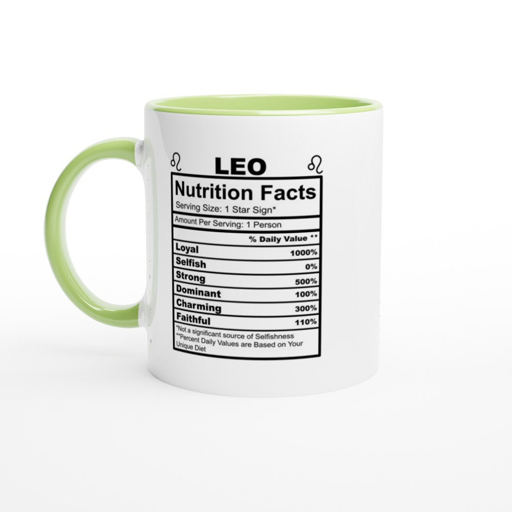 Leo Nutrition Facts White 11oz Ceramic Mug with Color Inside
