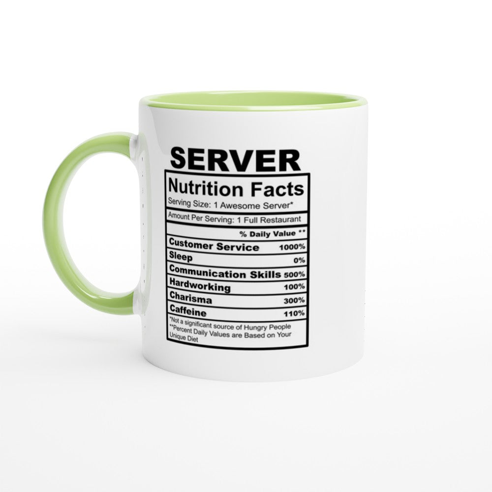 Server nutrition Facts White 11oz Ceramic Mug with Color Inside