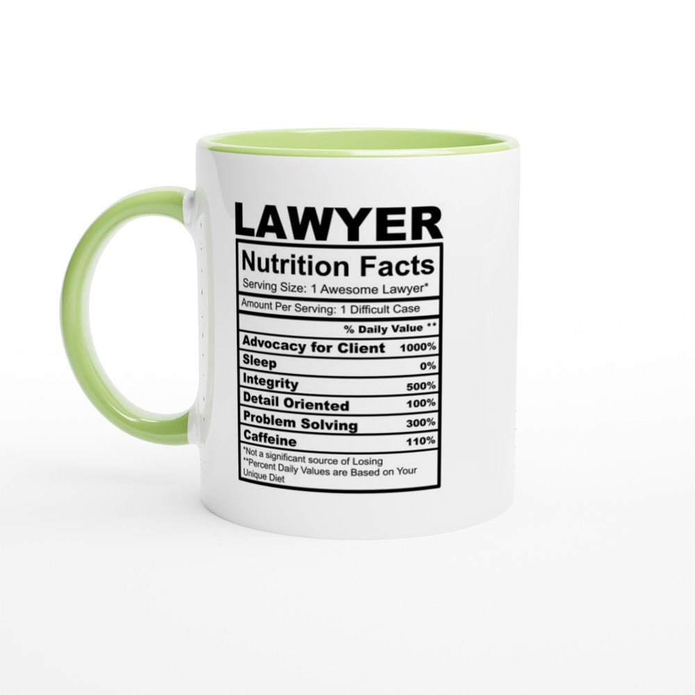 Lawyer Nutrition Facts White 11oz Ceramic Mug with Color Inside