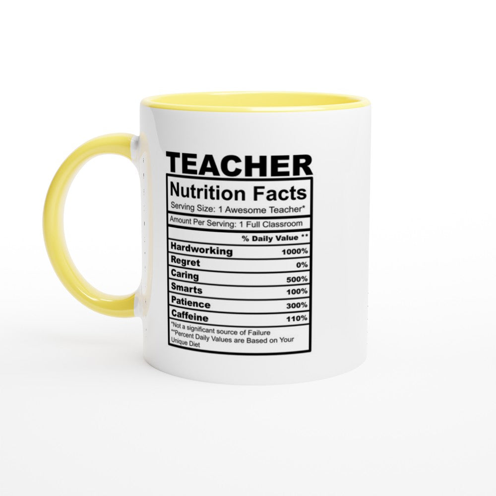 Teacher Nutrition Facts White 11oz Ceramic Mug with Color Inside