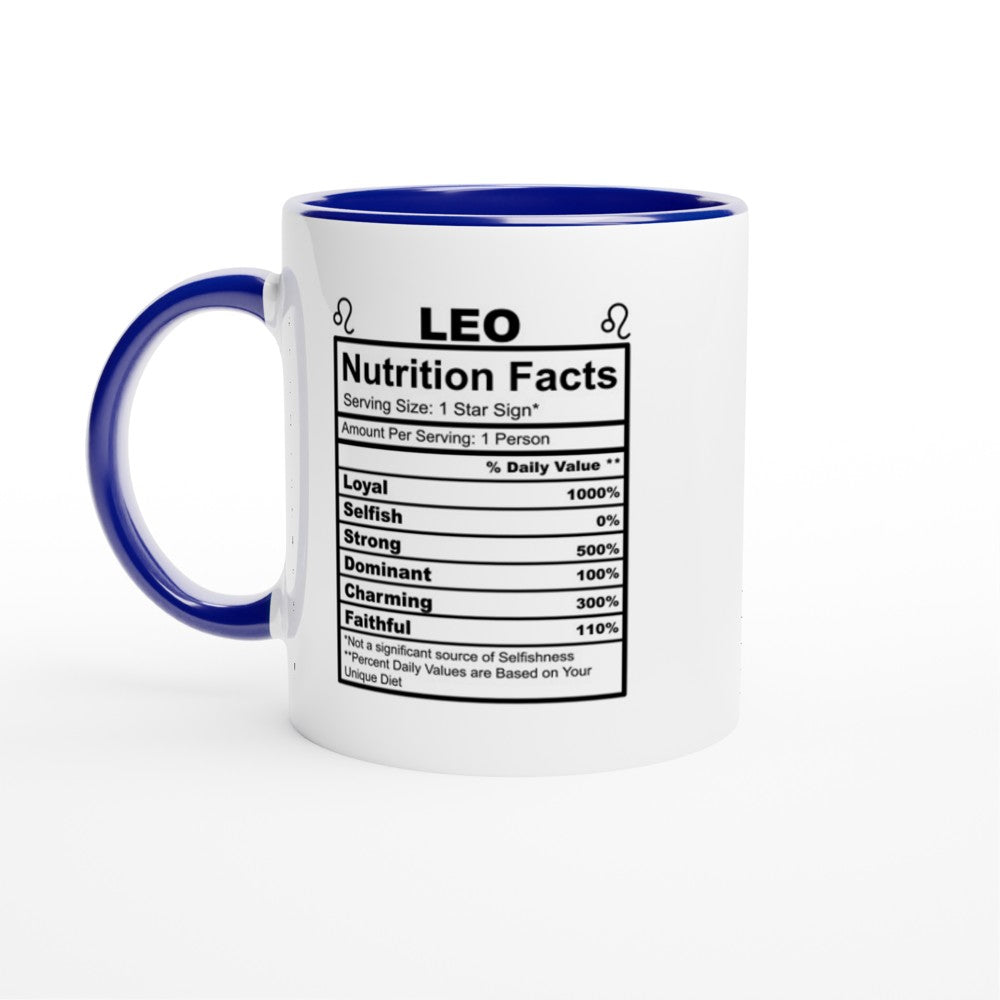 Leo Nutrition Facts White 11oz Ceramic Mug with Color Inside