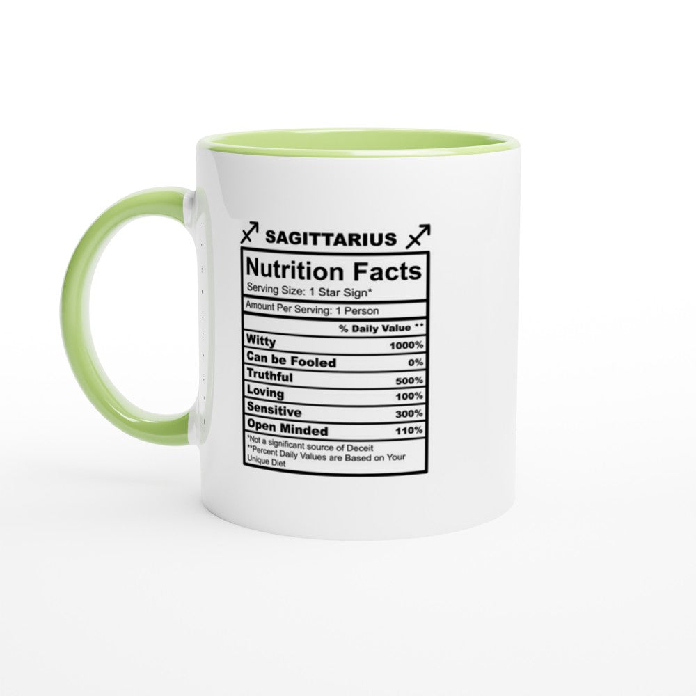 Sagittarius Nutrition Facts White 11oz Ceramic Mug with Color Inside