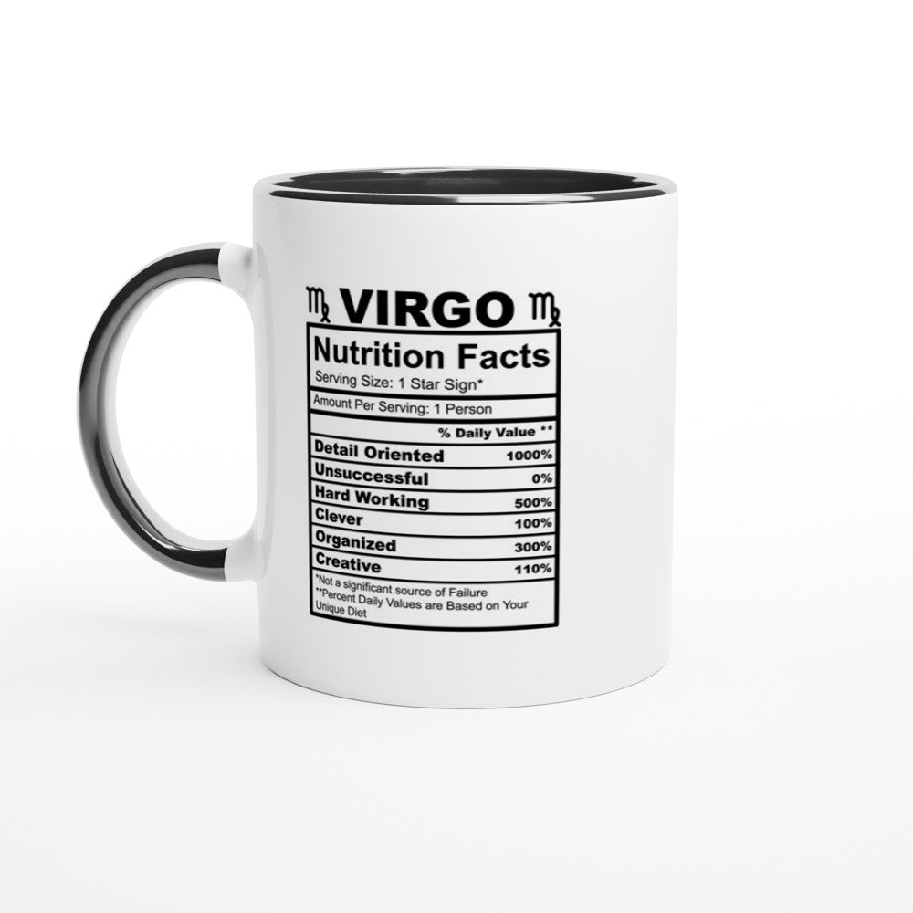 Virgo Nutrition Facts White 11oz Ceramic Mug with Color Inside