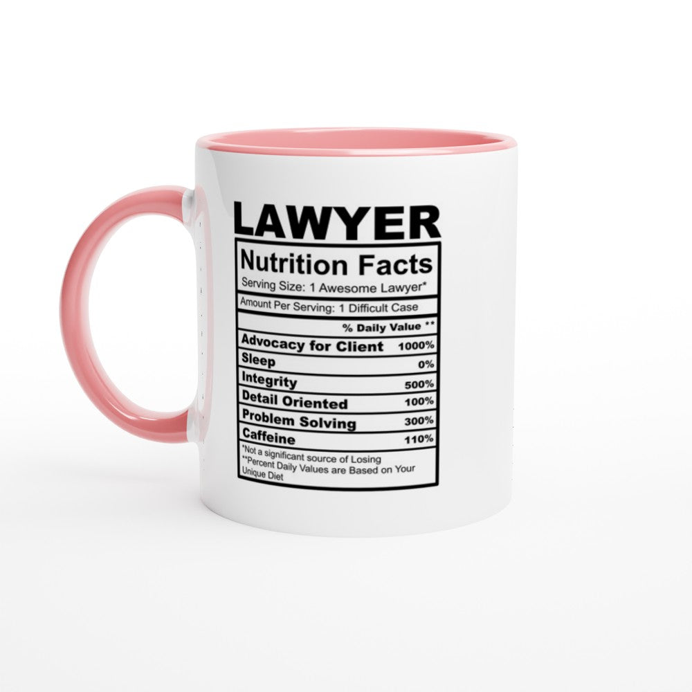 Lawyer Nutrition Facts White 11oz Ceramic Mug with Color Inside