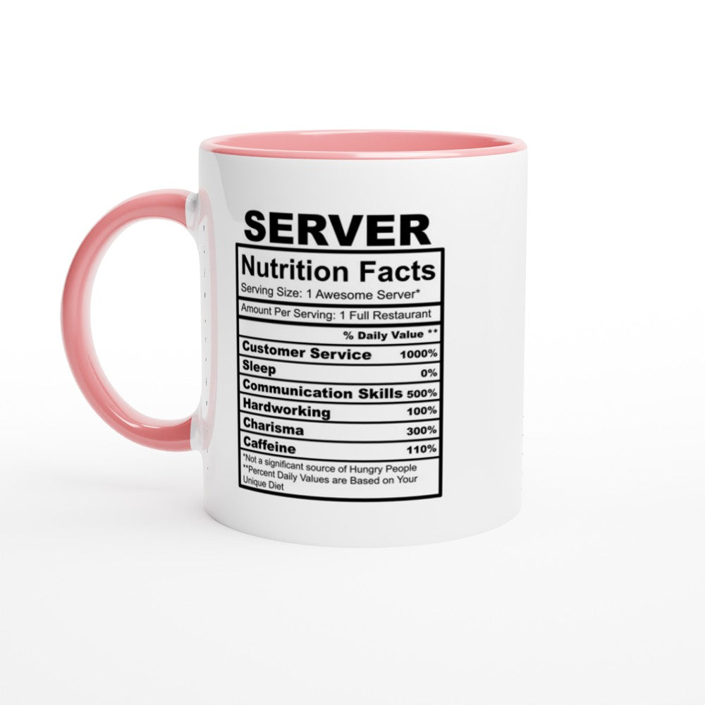 Server nutrition Facts White 11oz Ceramic Mug with Color Inside
