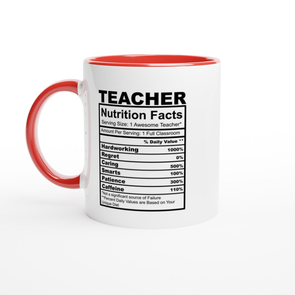 Teacher Nutrition Facts White 11oz Ceramic Mug with Color Inside