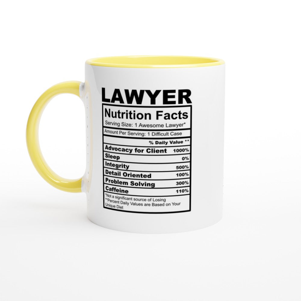 Lawyer Nutrition Facts White 11oz Ceramic Mug with Color Inside