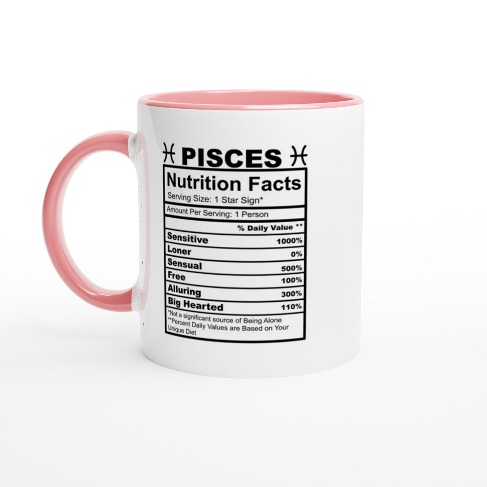 Pisces Nutrition Facts White 11oz Ceramic Mug with Color Inside