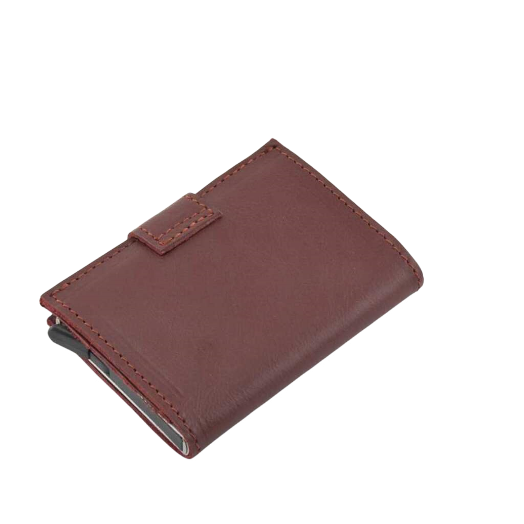 Pyotr Slim Leather Popup Wallet  with RFID Blocking Red