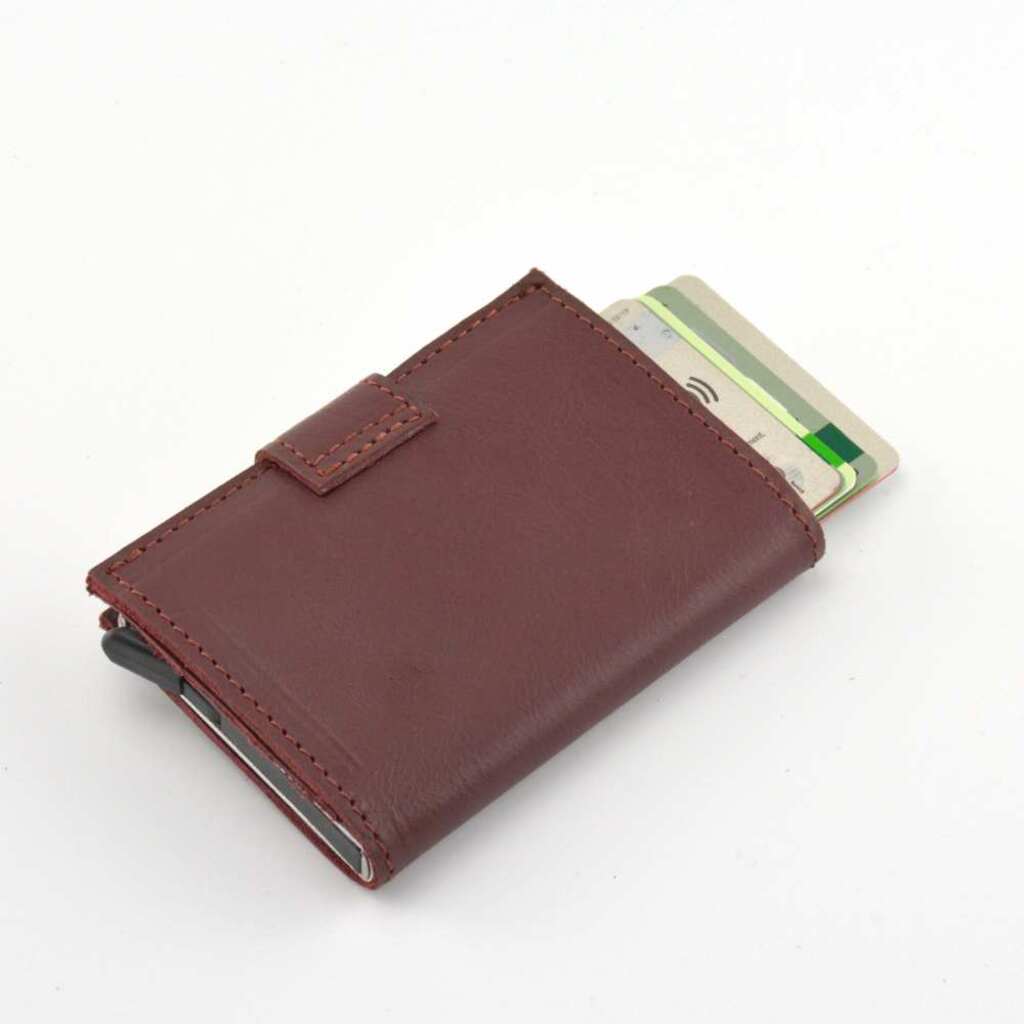 Pyotr Slim Leather Popup Wallet  with RFID Blocking Red