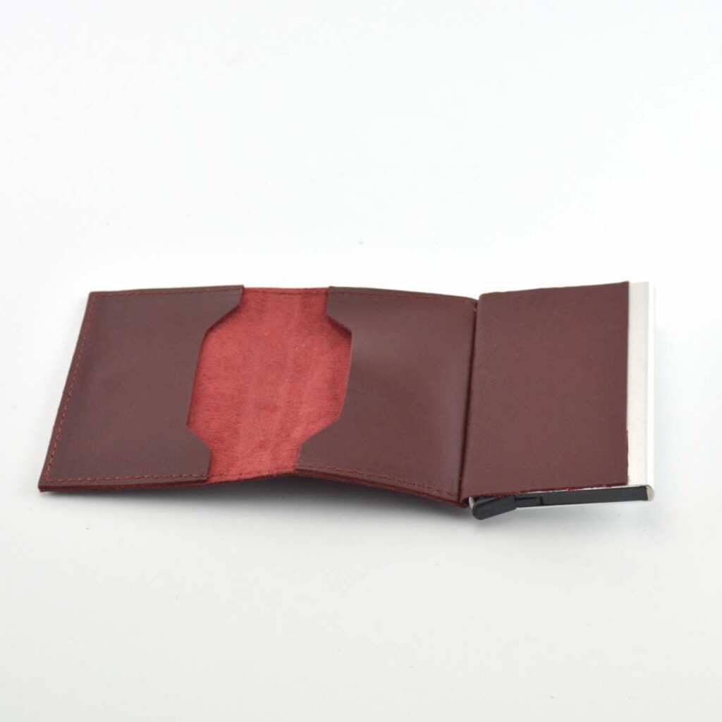 Pyotr Slim Leather Popup Wallet  with RFID Blocking Red