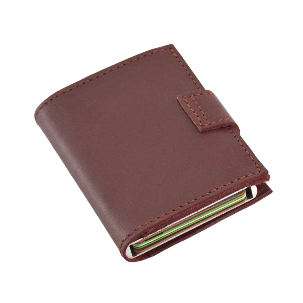 Pyotr Slim Leather Popup Wallet  with RFID Blocking Red