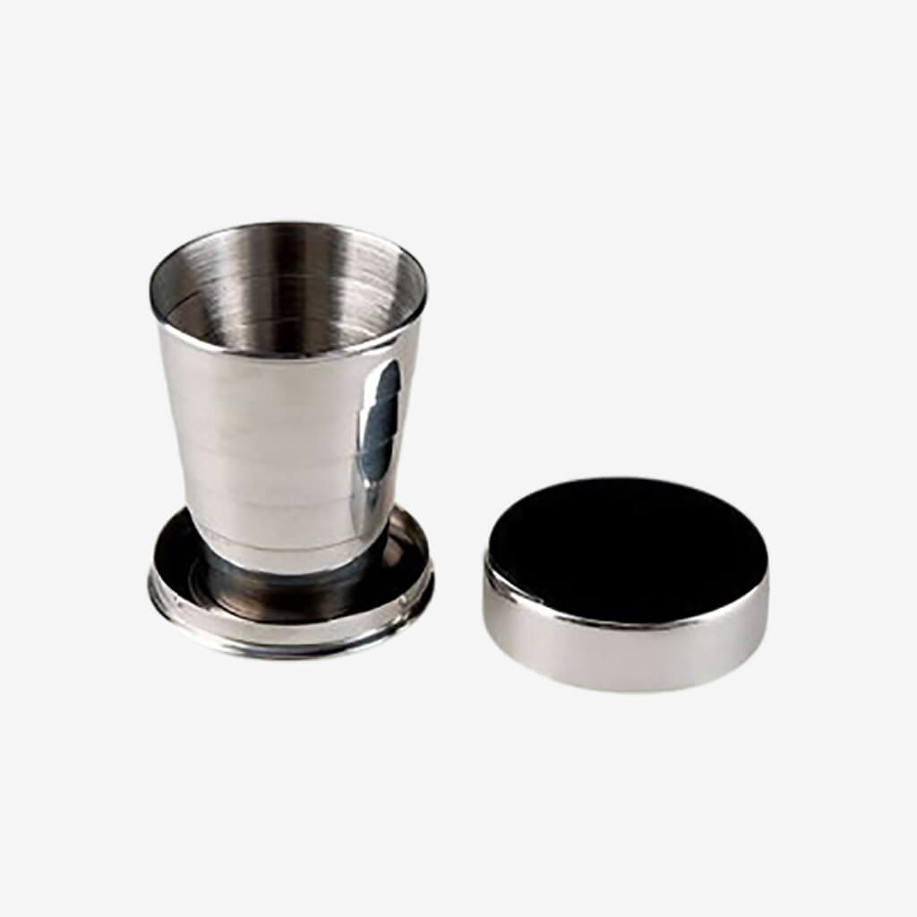 Need a cup that packs with your toothbrush and toothpaste or something to hold your orange juice in the morning? You will love how Ace Camp&#39;s stainless steel cup collapses flat, telescoping into itself and keeping securely closed with a protective cap. It opens easily with a skilled flip of the wrist, or by pulling up on the top.