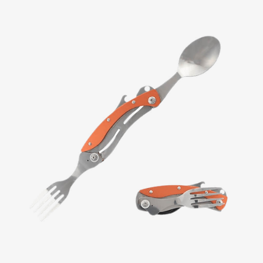 The Ace Camp foldable Cutlery Set is made of Stainless steel and aluminum handle. It can be folded for easy carry in any pocket of your backpack.