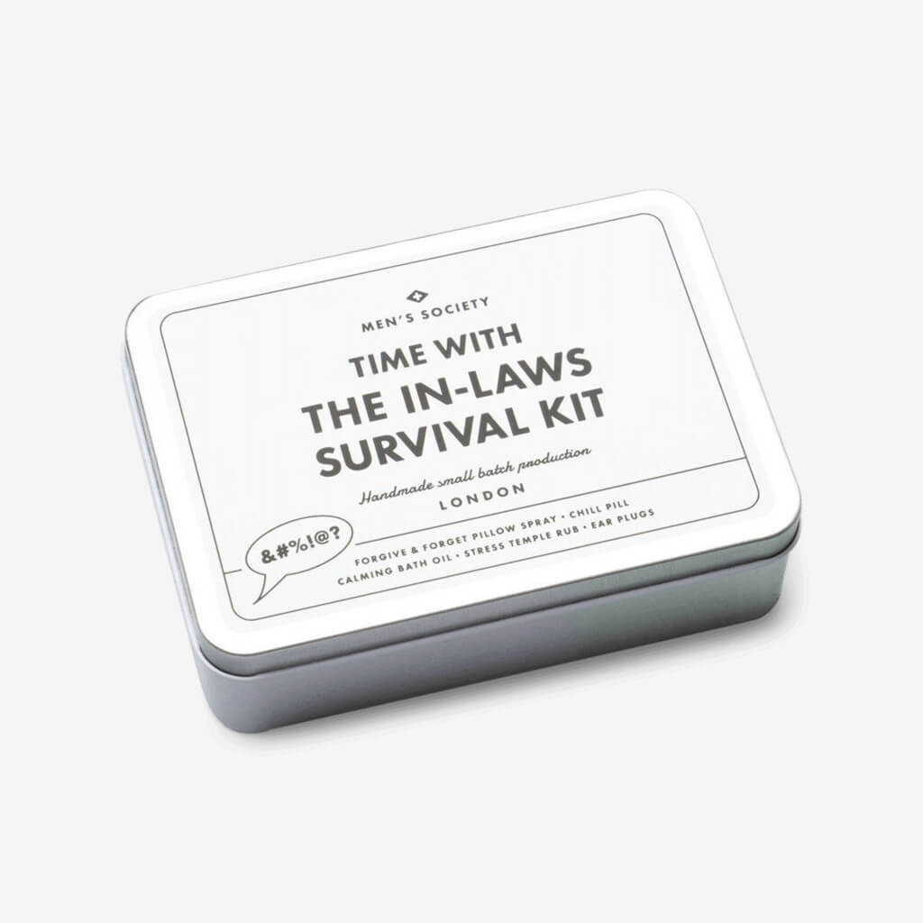 The perfect gift for your partner if they&#39;re going to have to spend any extended time with your parents. It&#39;s got everything they need to keep calm and smile through the stress. Contents; Calming Bath Oil 50ml, Stress Temple Rub 10ml, Forgive &amp; Forget Pillow Spray 10ml, Ear Plugs, Chill Pill Stress Ball