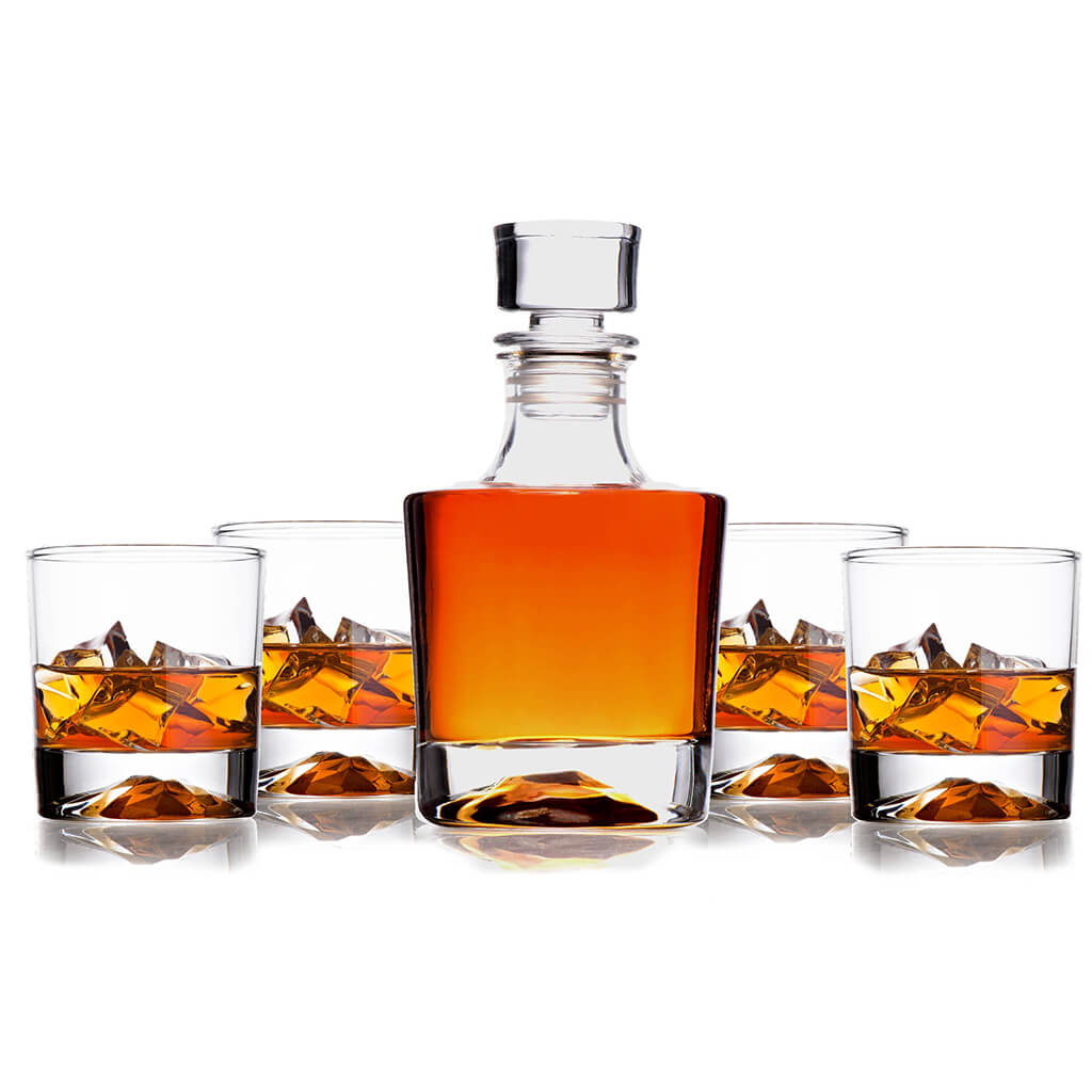 Whiskey Decanter &amp; 4 Whiskey Glasses Set Airtight Stopper